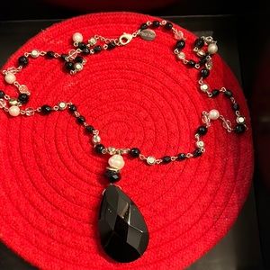 Black, silver, pearl costume jewelry necklace